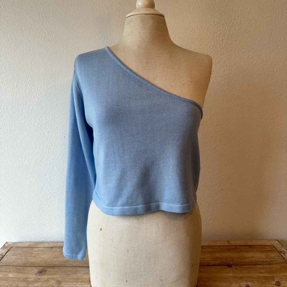 Callahan One Shoulder Light Blue Sweater Size Medium